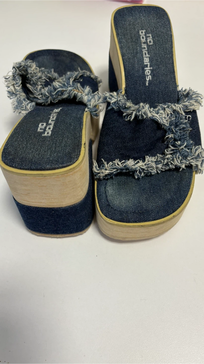 No Boundaries Denim Wedge Sandals - photo 4
