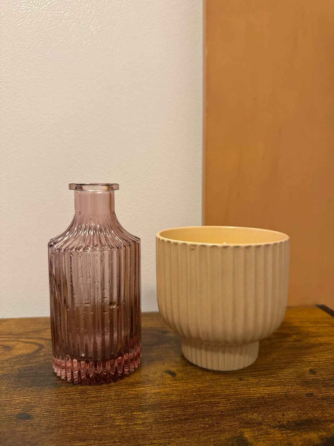 Decorative Pink Glass Vase and candle