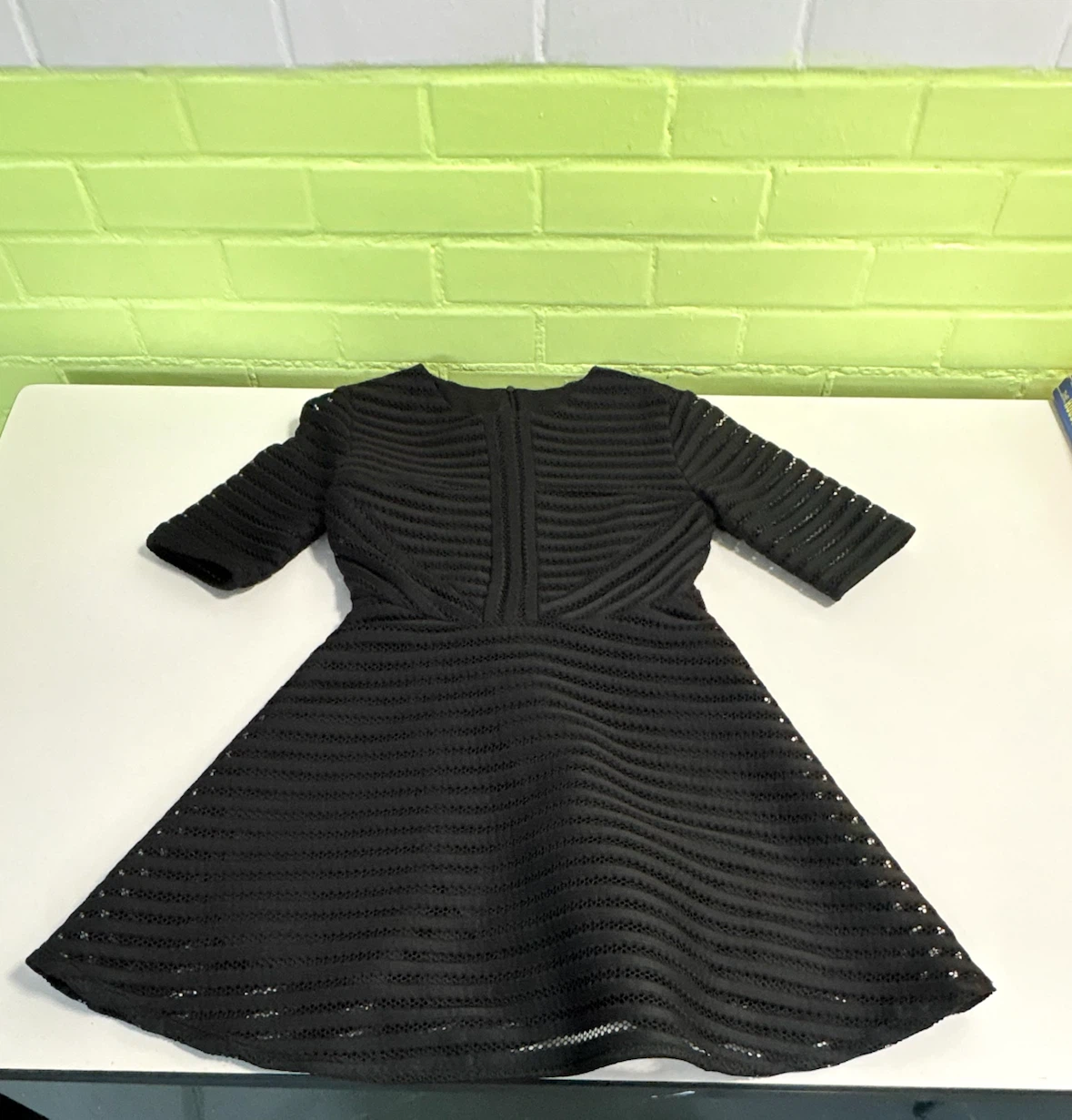 Black Textured Fit and Flare Dress