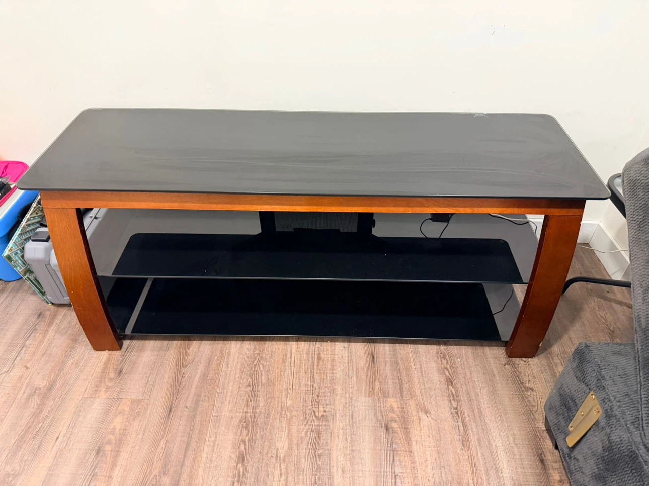 Glass and Wood TV Stand with Shelves - photo 2