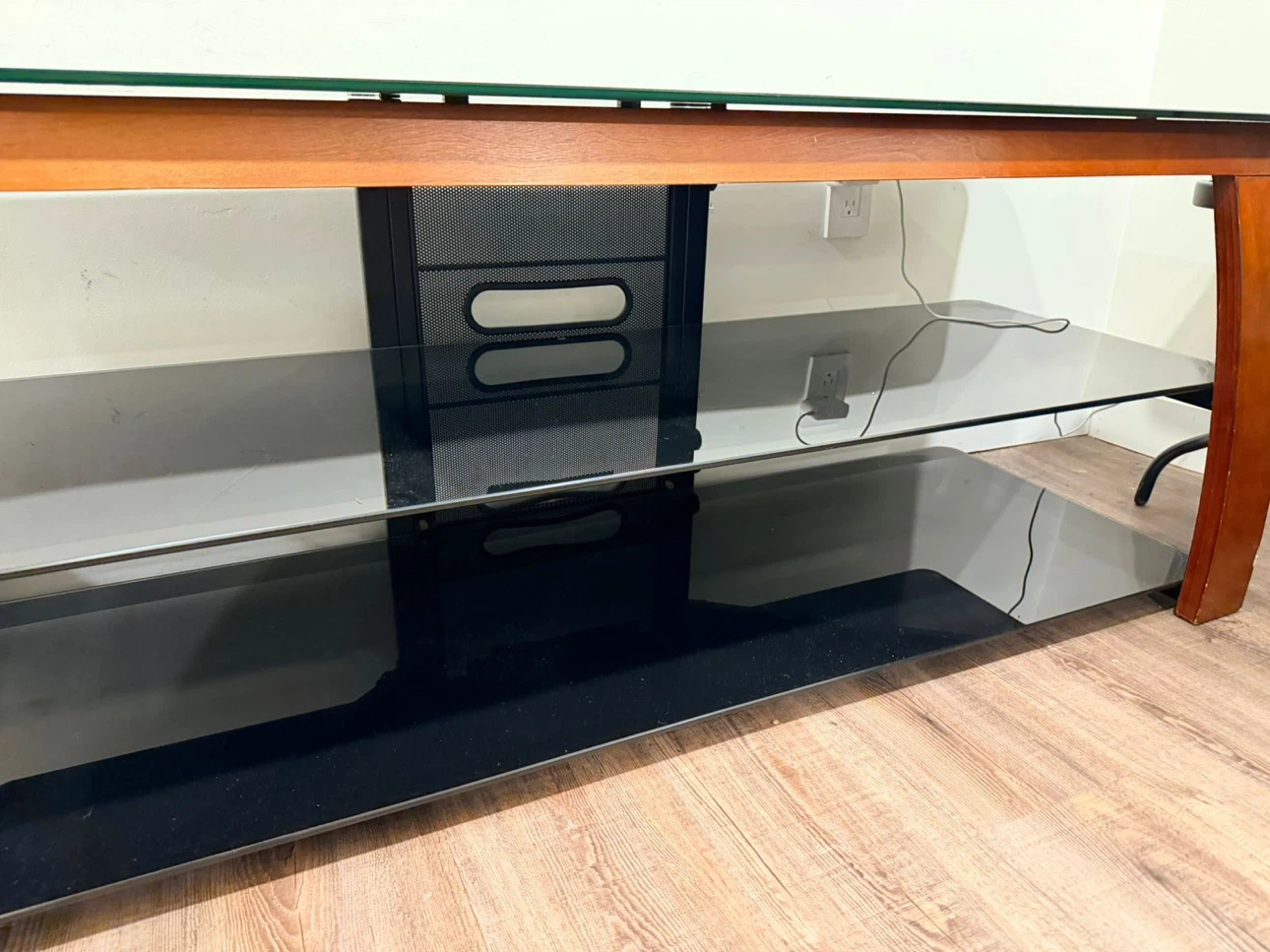 Glass and Wood TV Stand with Shelves - photo 3