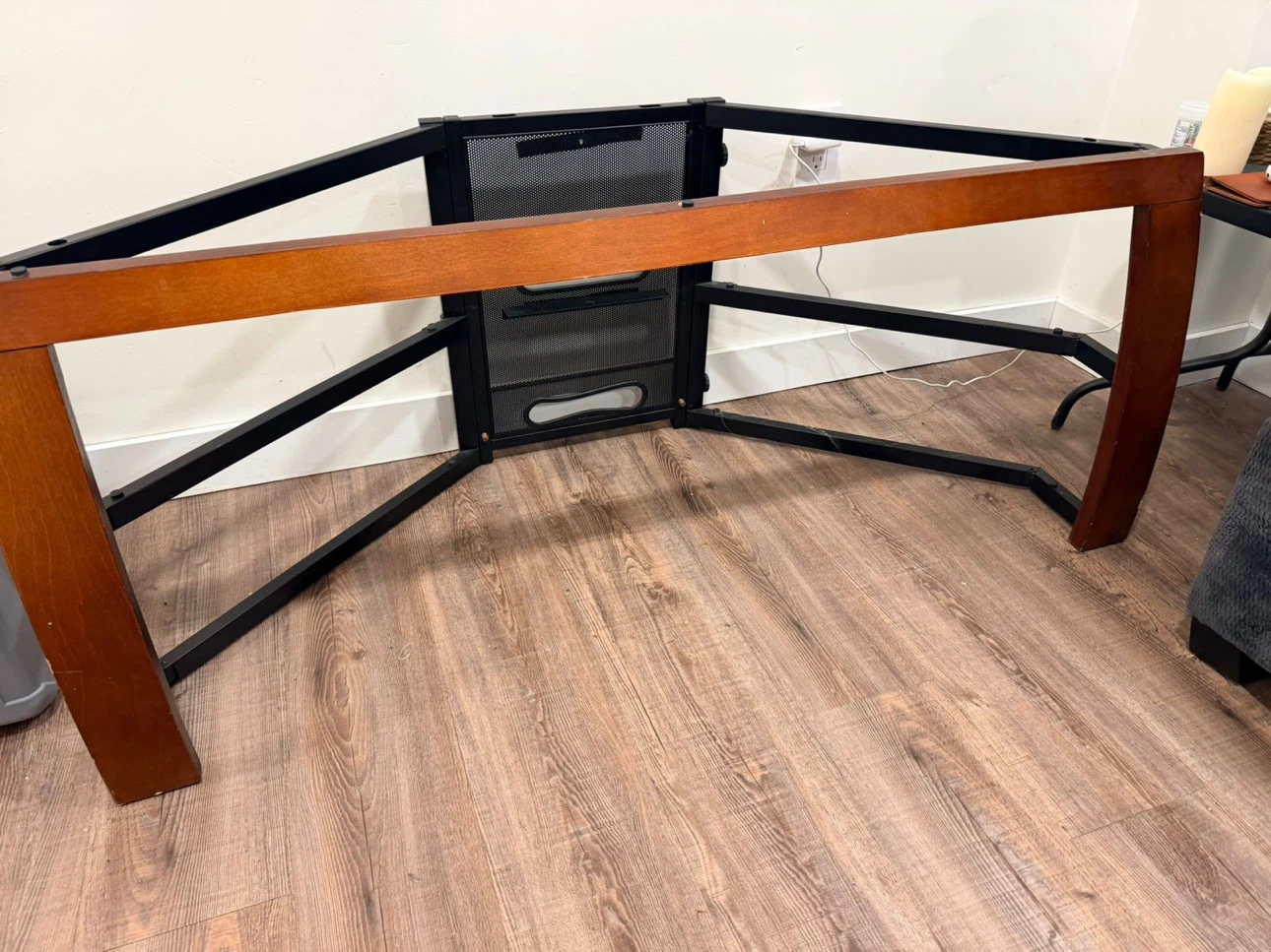Glass and Wood TV Stand with Shelves - photo 4