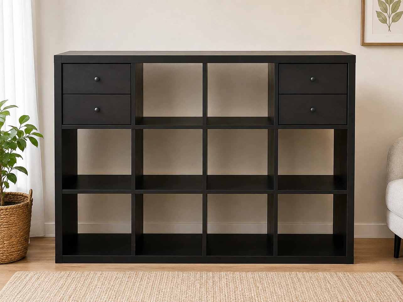 IKEA Black Cube Storage Unit with 4 Drawers