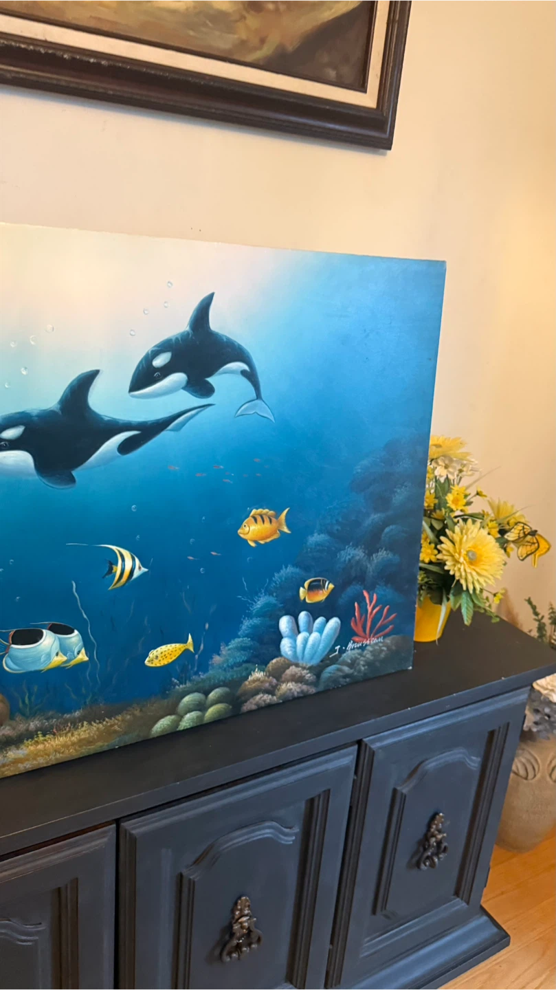 Ocean Scene Painting with Orcas and Fish - photo 5