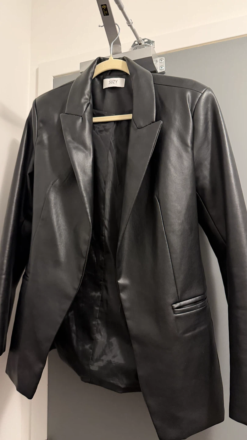 Black Faux Leather Women Blazer