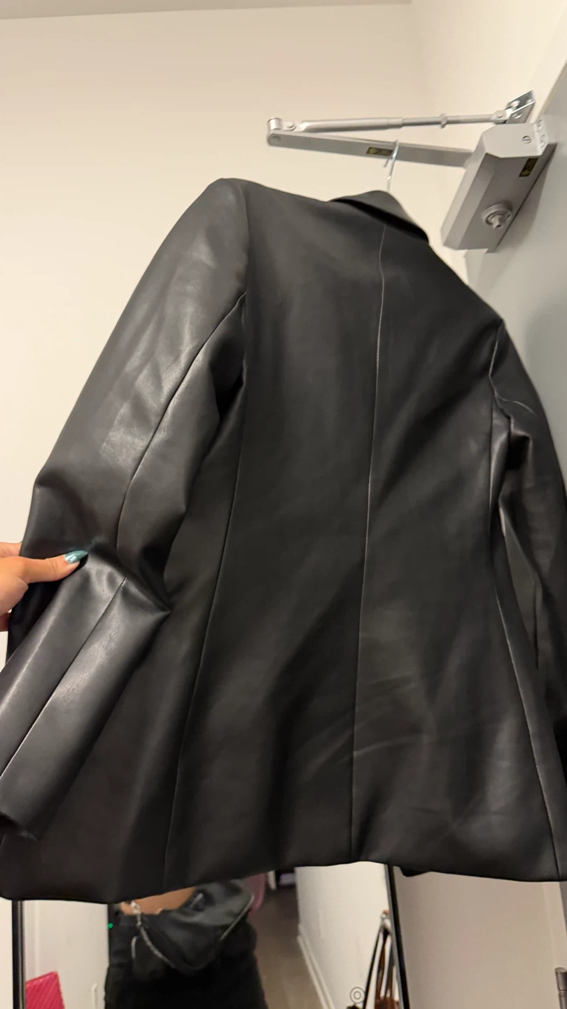 Black Faux Leather Women Blazer - photo 2
