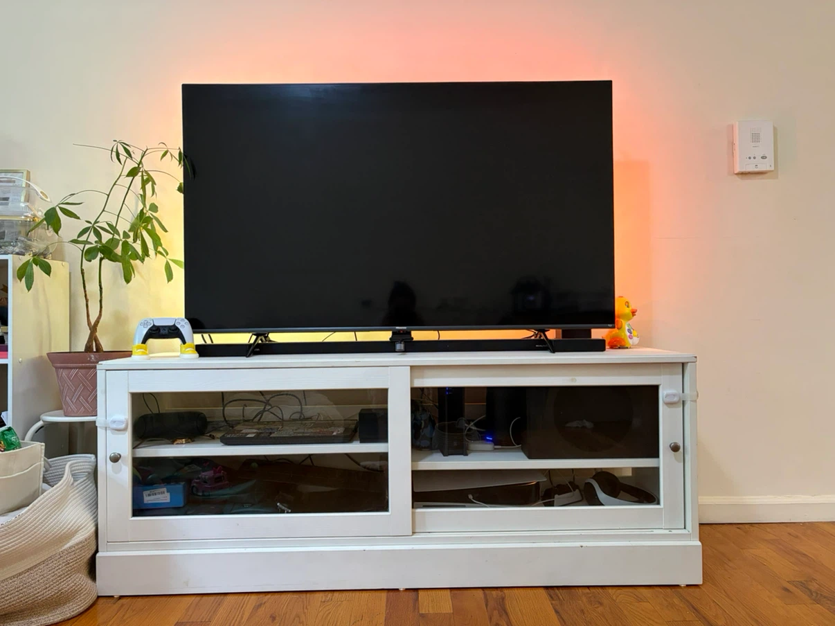 White TV Stand with Glass Sliding Doors