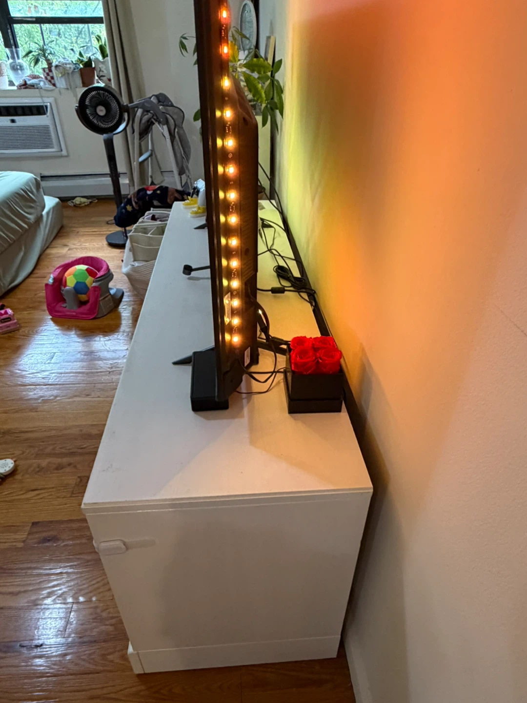 White TV Stand with Glass Sliding Doors - photo 3