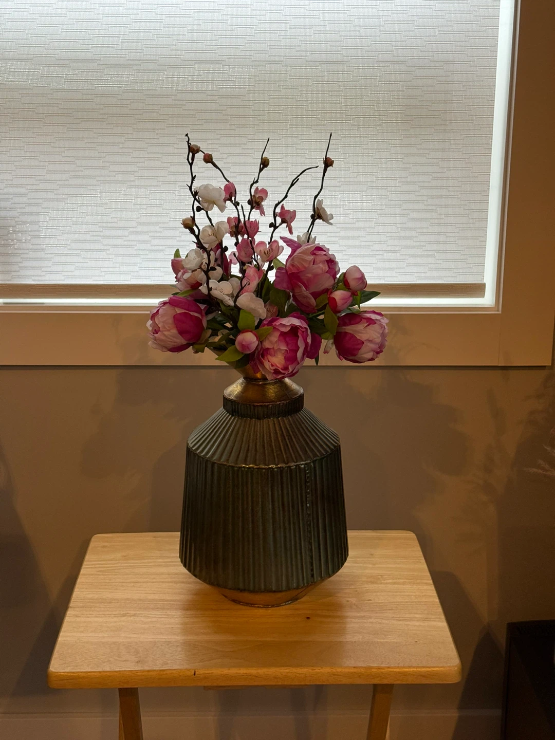 Handcrafted Artificial Flower Arrangement with Metal Vase