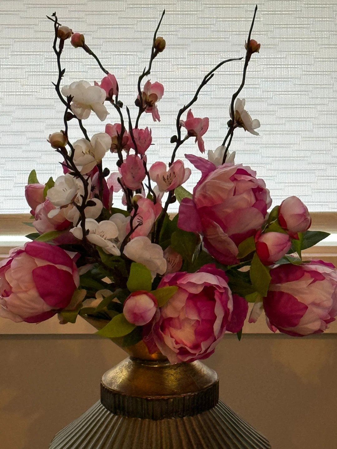 Handcrafted Artificial Flower Arrangement with Metal Vase - photo 2