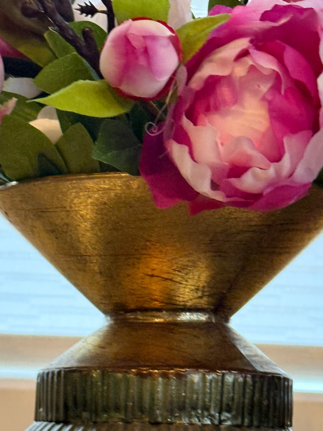 Handcrafted Artificial Flower Arrangement with Metal Vase - photo 4