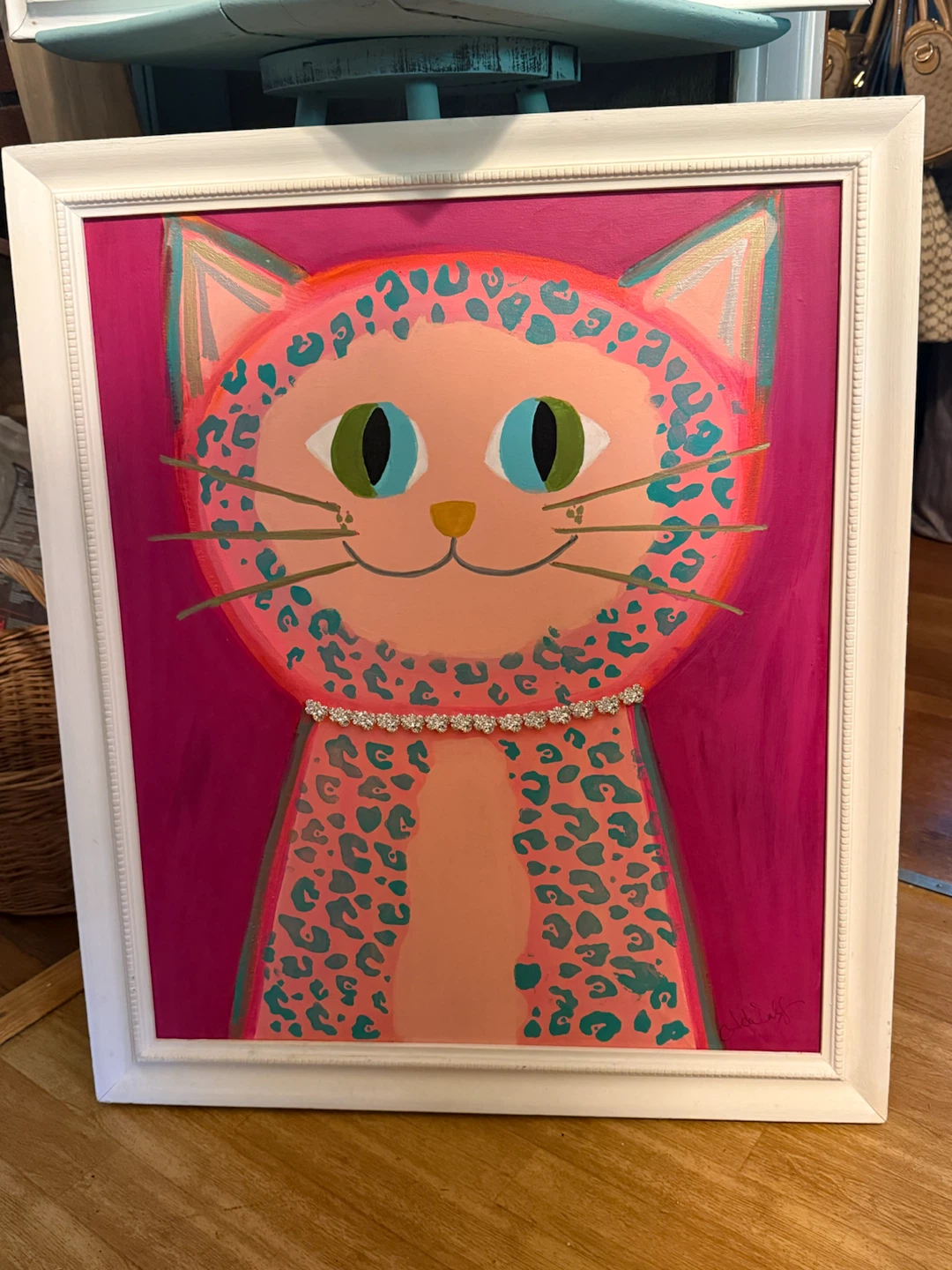 Framed pink cat painting - photo 2
