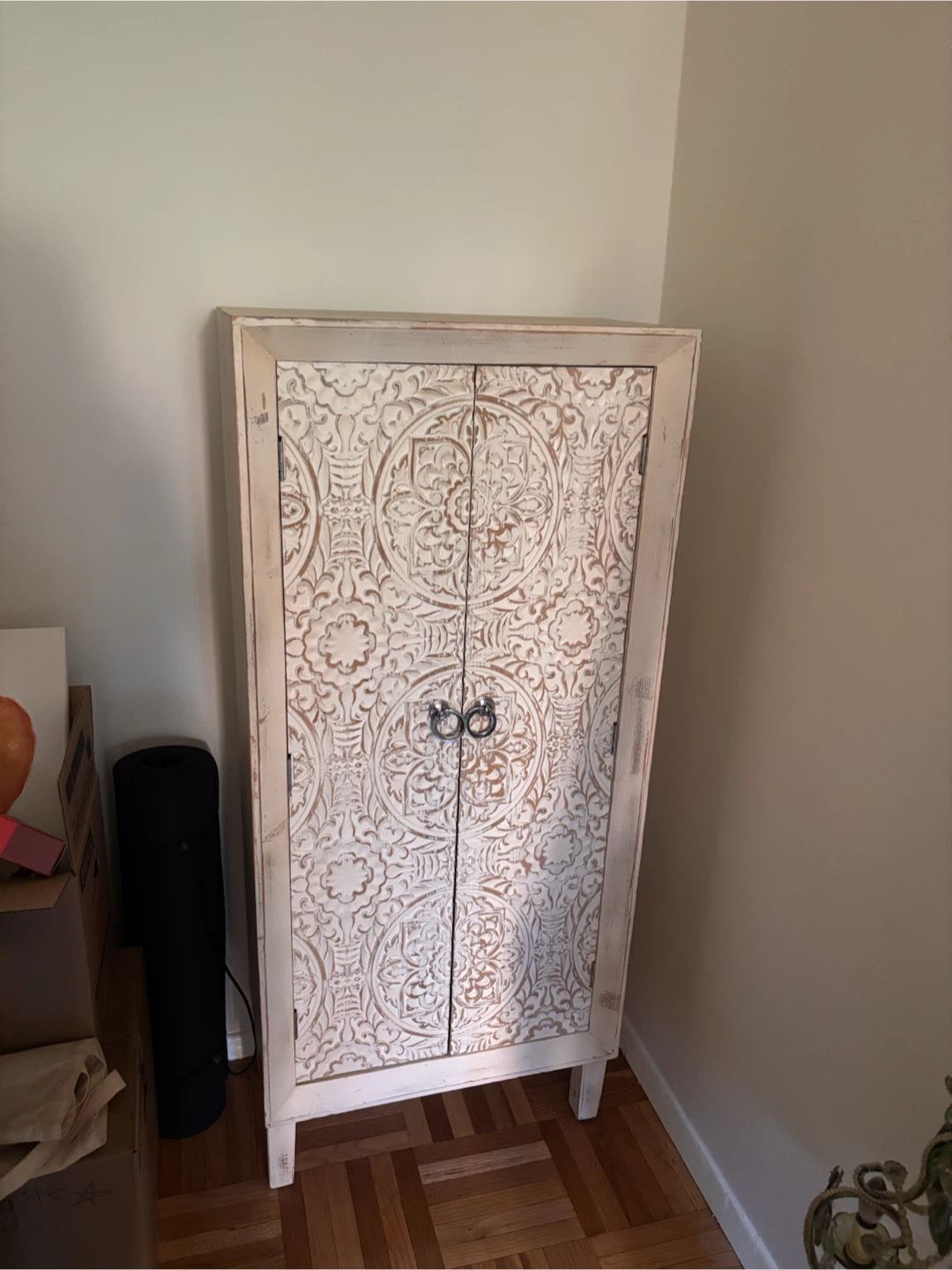 Carved Wood Cabinet with Doors