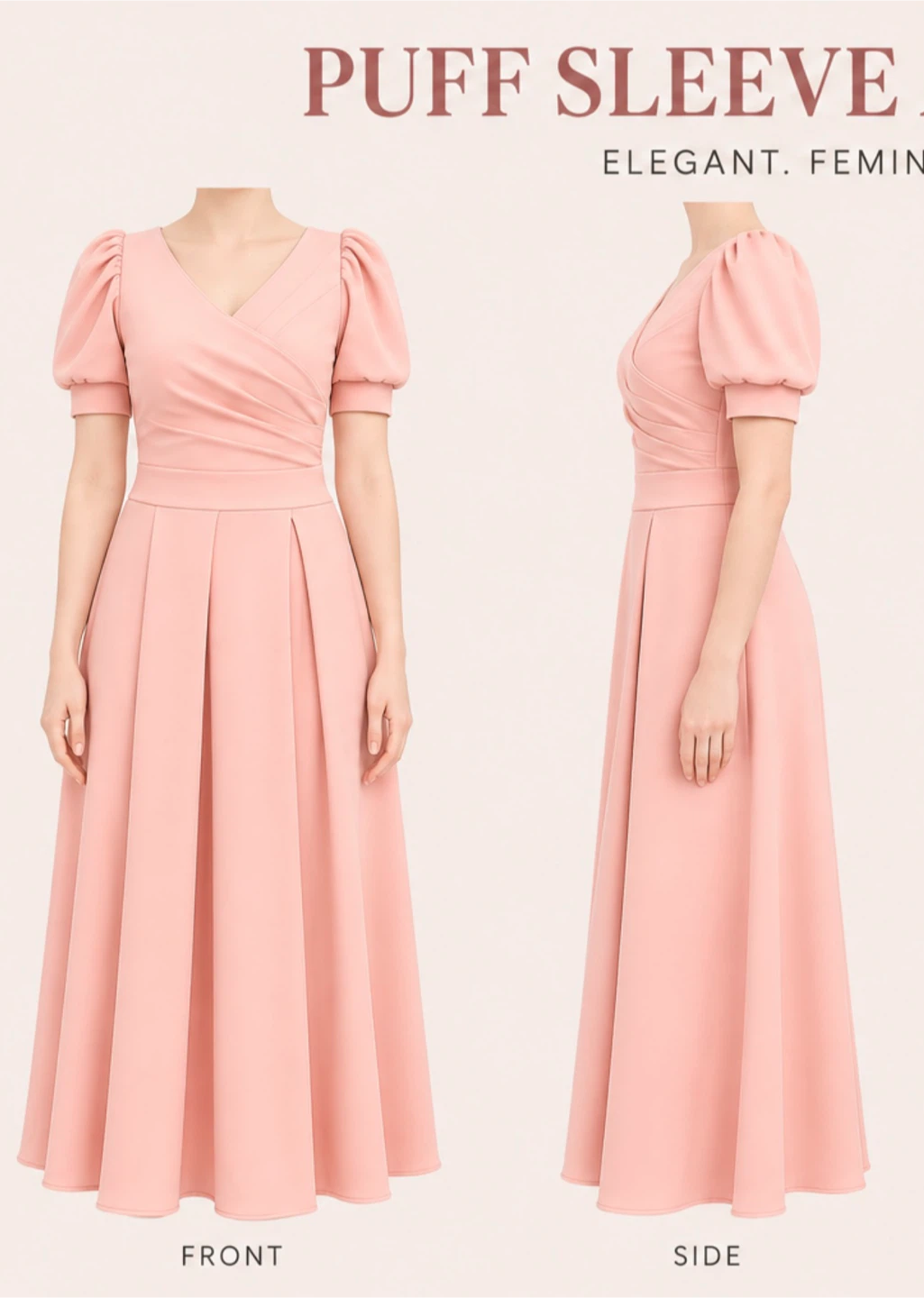 Pink Peach Puff Sleeve Dress S-M