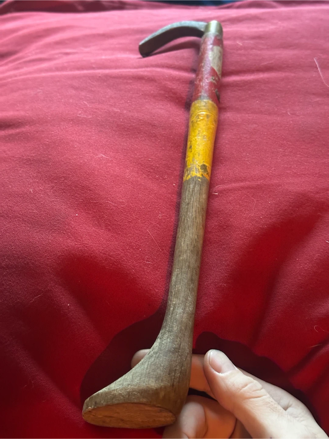 Antique Red & Yellow Wooden Bale Hook, Logging Tool