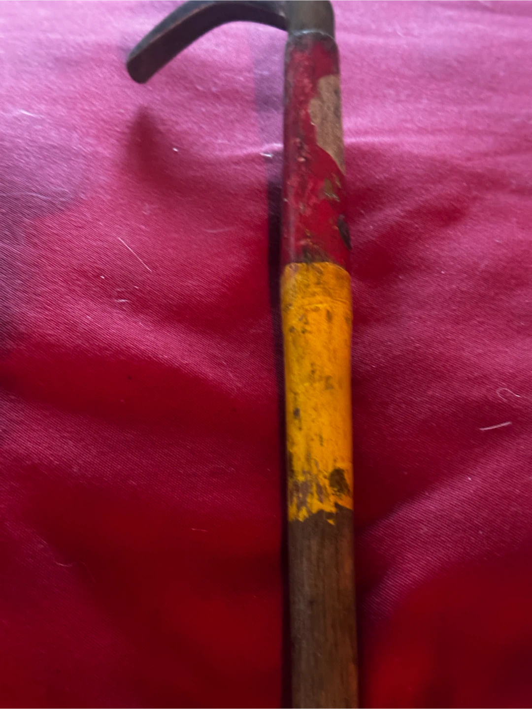 Antique Red & Yellow Wooden Bale Hook, Logging Tool - photo 3