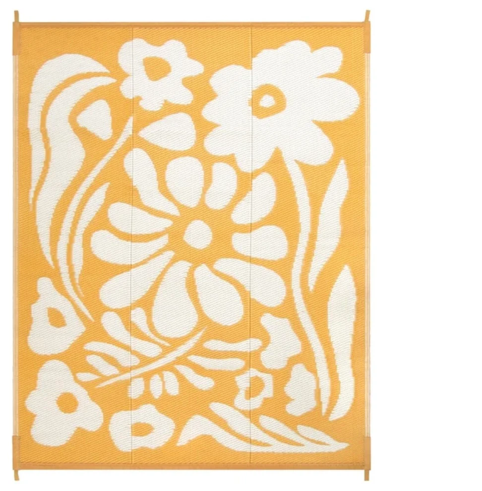 Yellow Floral Outdoor Area Rug - UV & Water Resistant