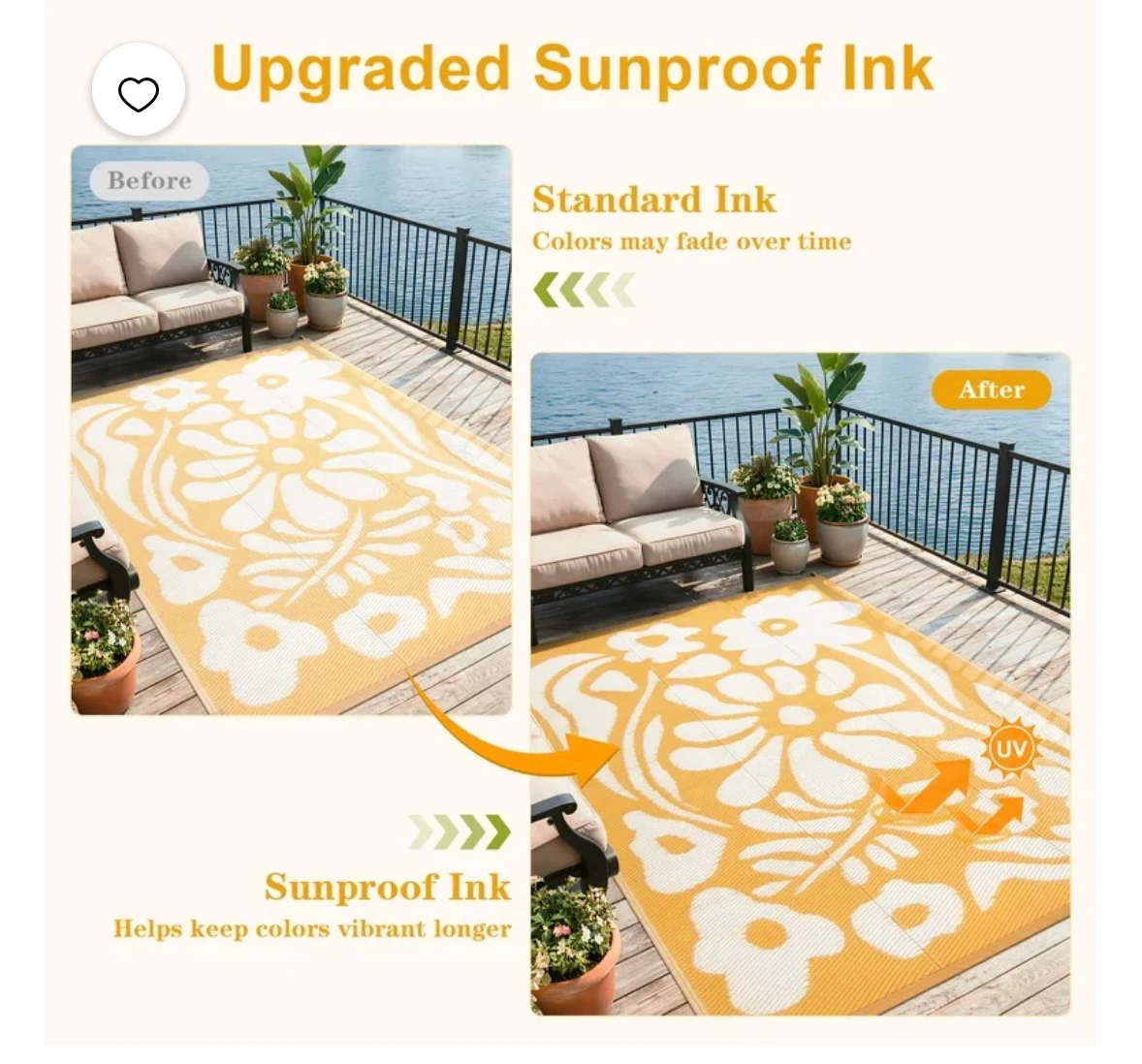 Yellow Floral Outdoor Area Rug - UV & Water Resistant - photo 4