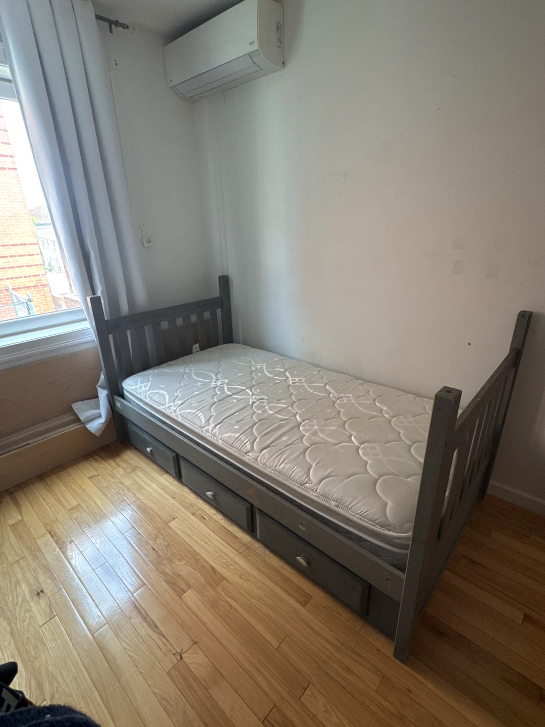 Gray Twin Bed Frame with Storage Drawers