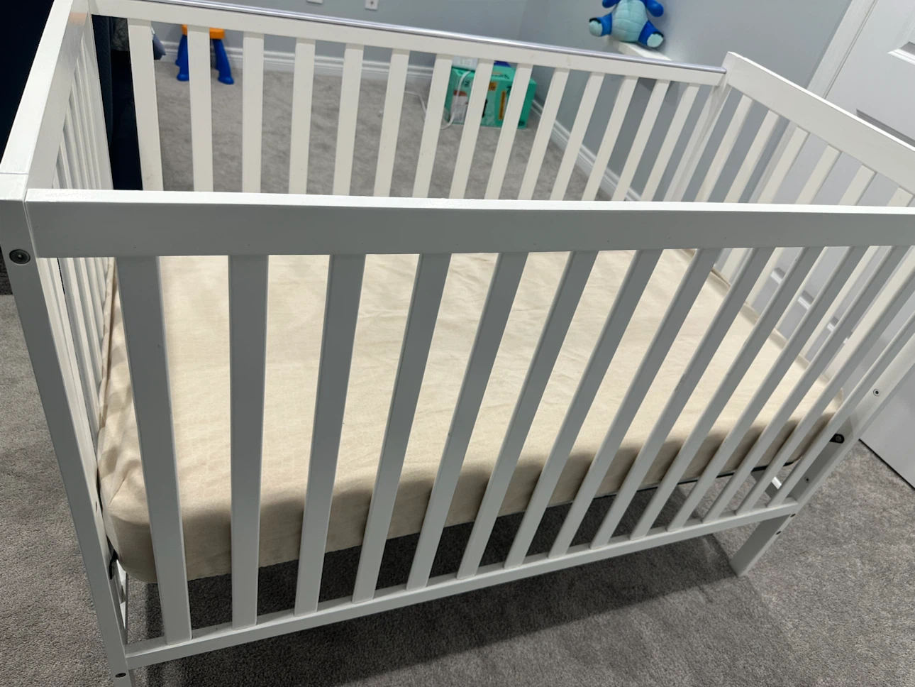 White Baby Crib with Mattress