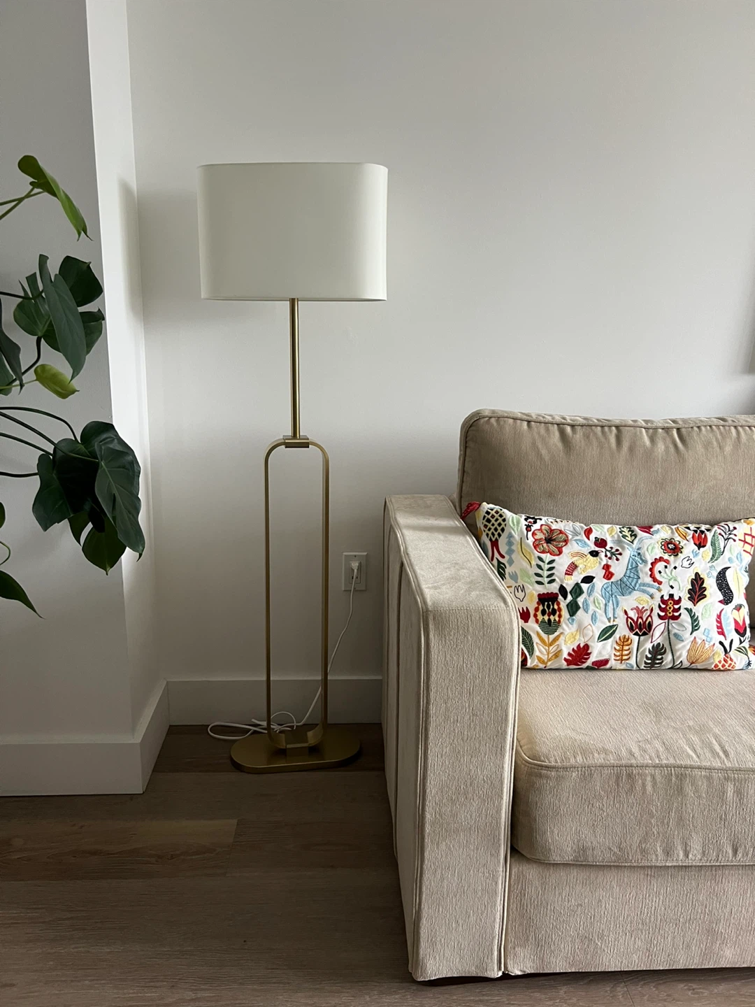 Gold Floor Lamp with White Shade
