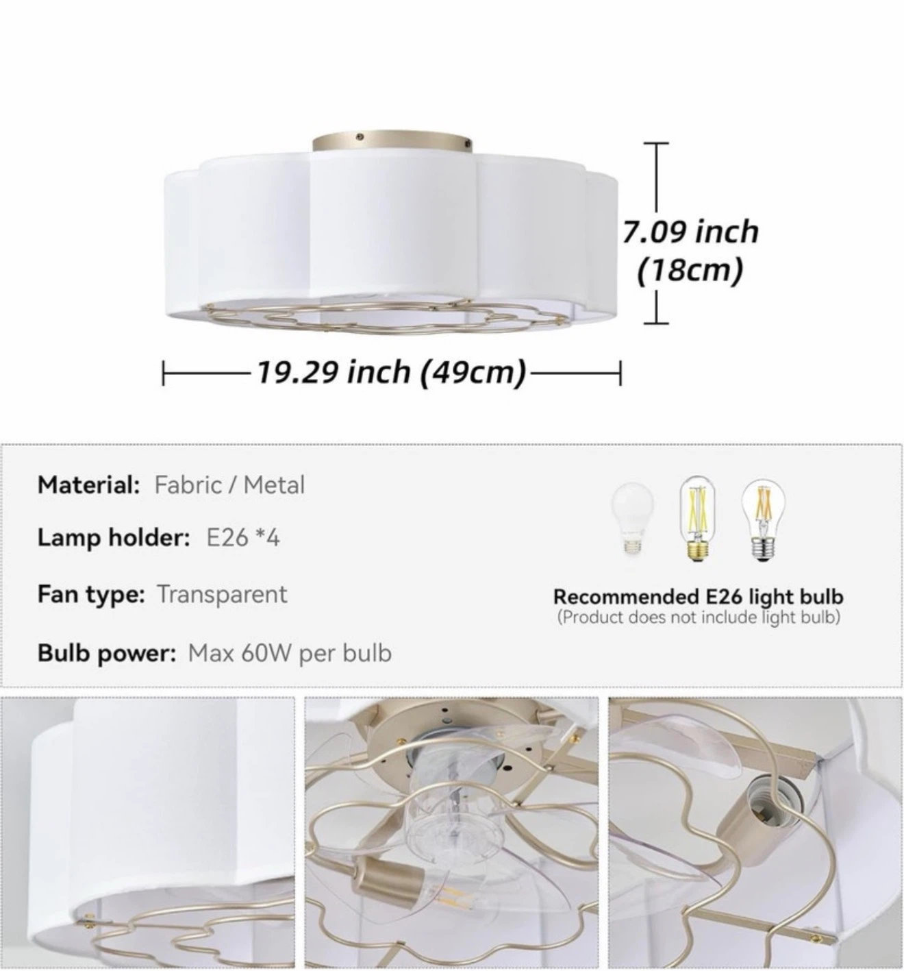 Flush Mount Ceiling Fan with Light 19.29 inch - photo 2