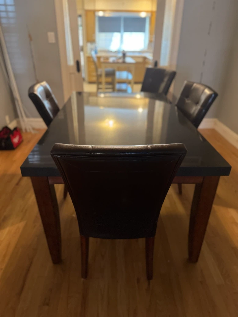 Dark Wood Dining Table with Black Marble Top