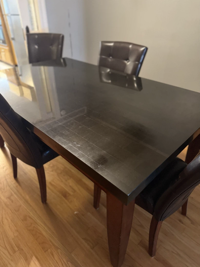 Dark Wood Dining Table with Black Marble Top - photo 4