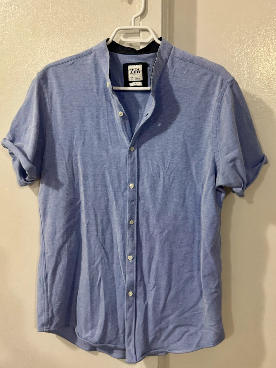 Zara Men's Slim Fit Short Sleeve Shirt Blue
