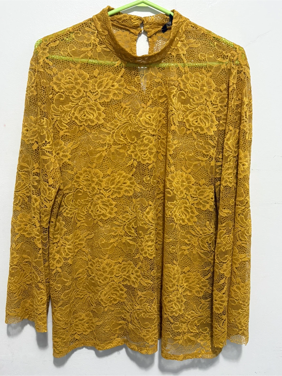 Yellow Lace Mock Neck Top