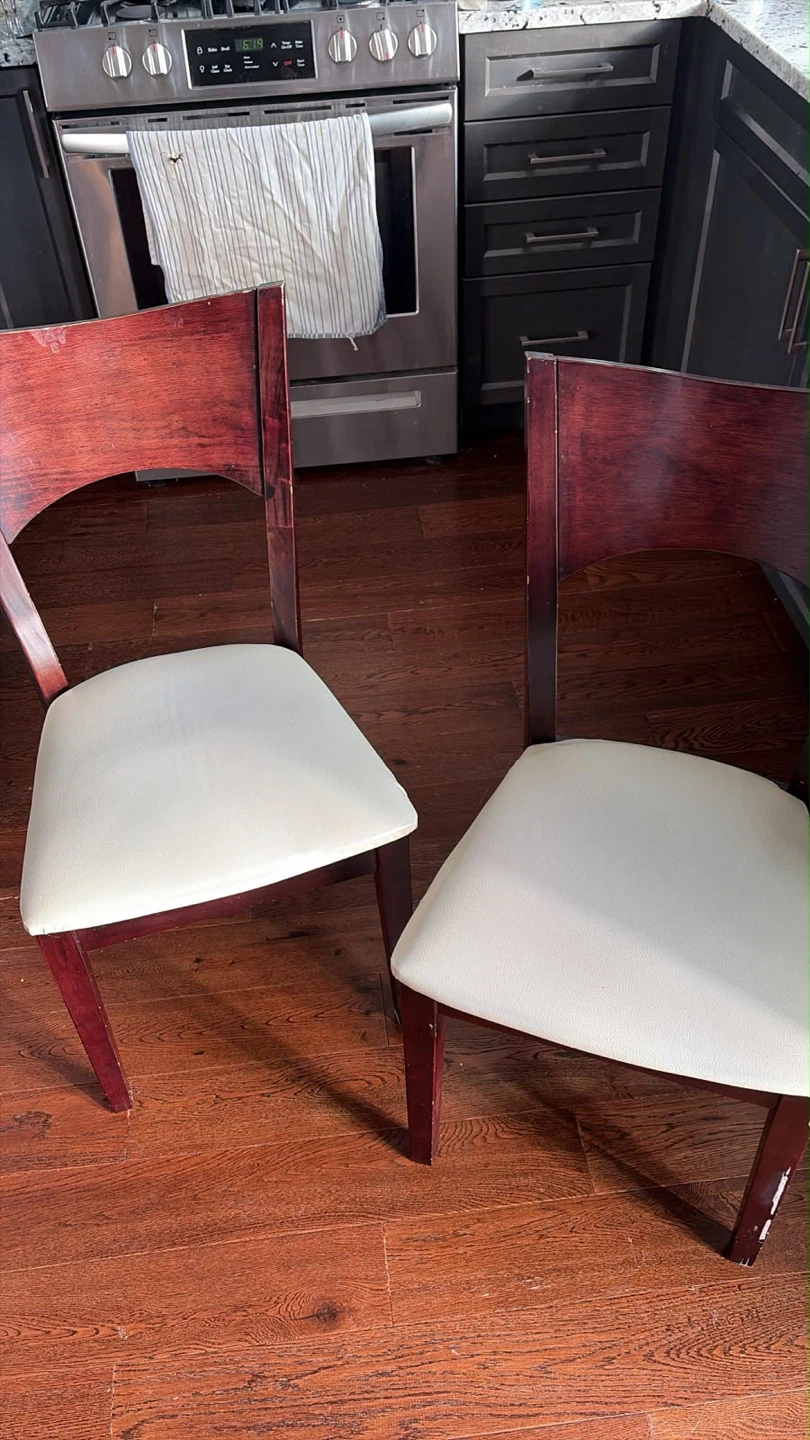 Dining Chairs (Set of 5) - Wood with White Upholstery