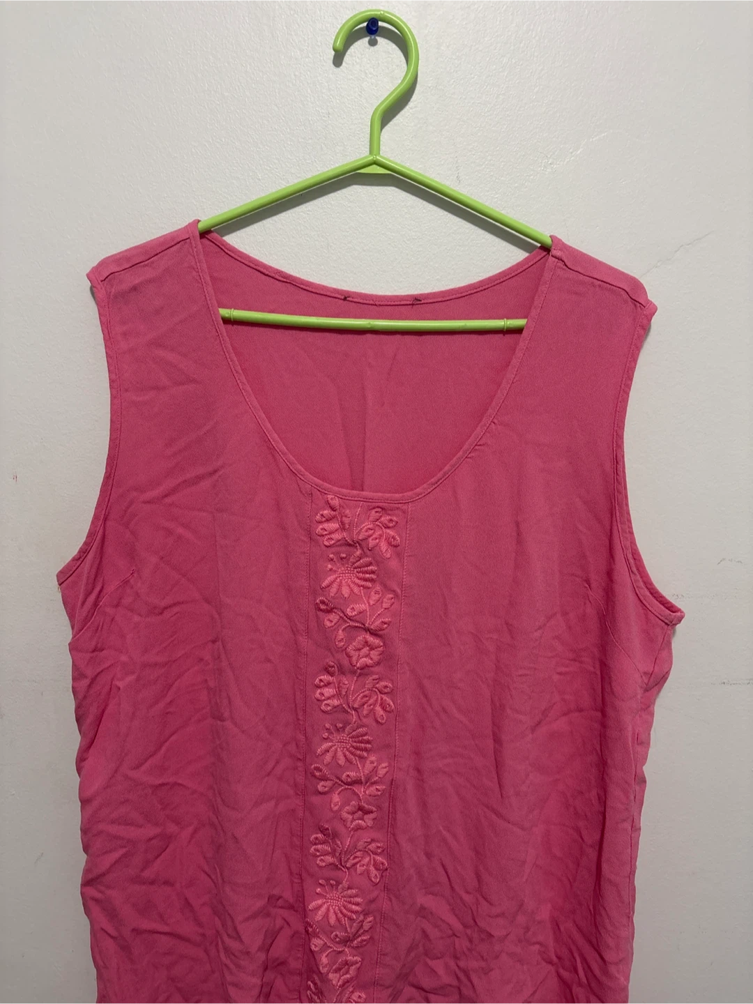 Pink Sleeveless Top with Floral Embroidery