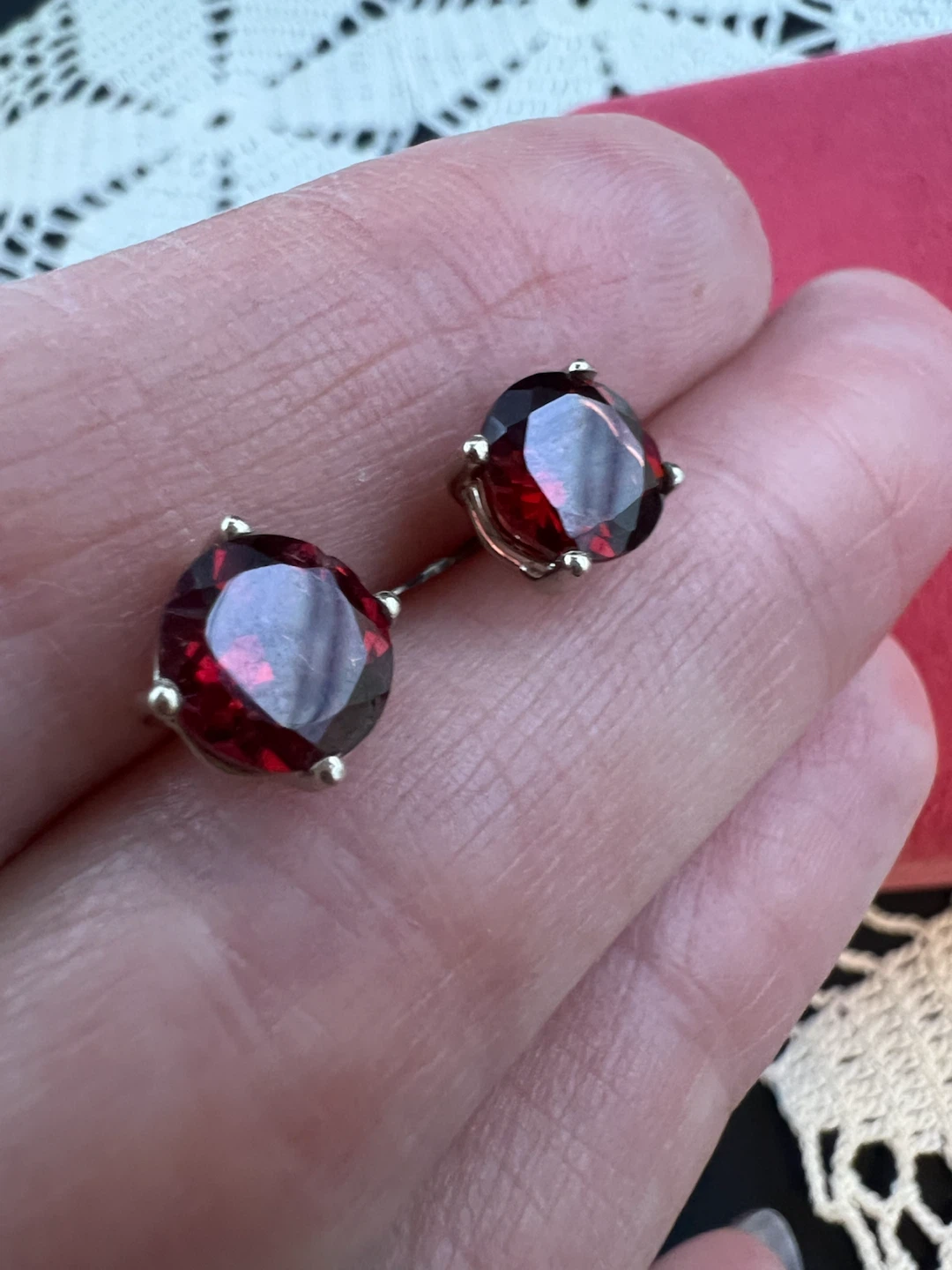 Brand New 10K Gold Garnet Stud Earrings - photo 2