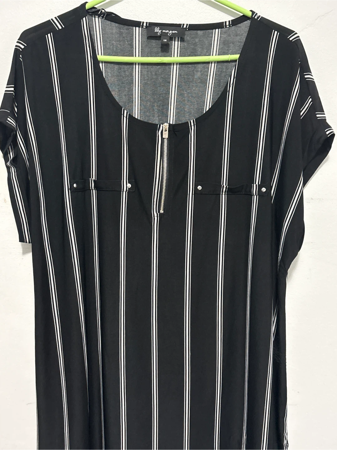 Lily Morgan Striped Zip-Front Top