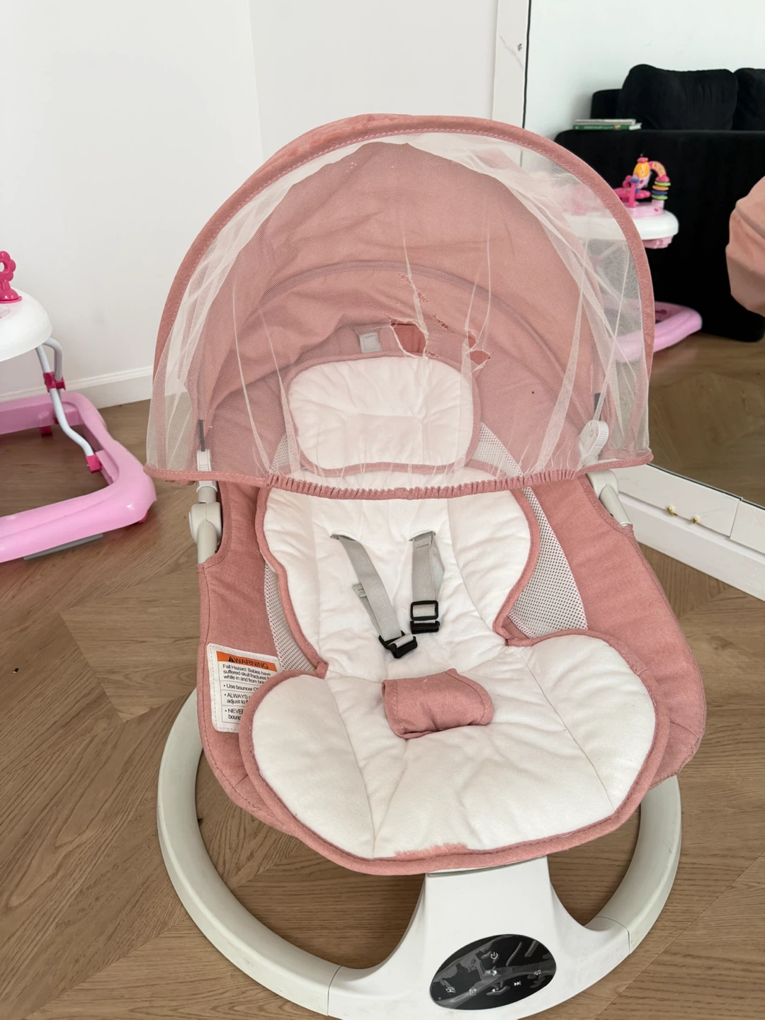 Pink Baby Bouncer Chair with Mosquito Net