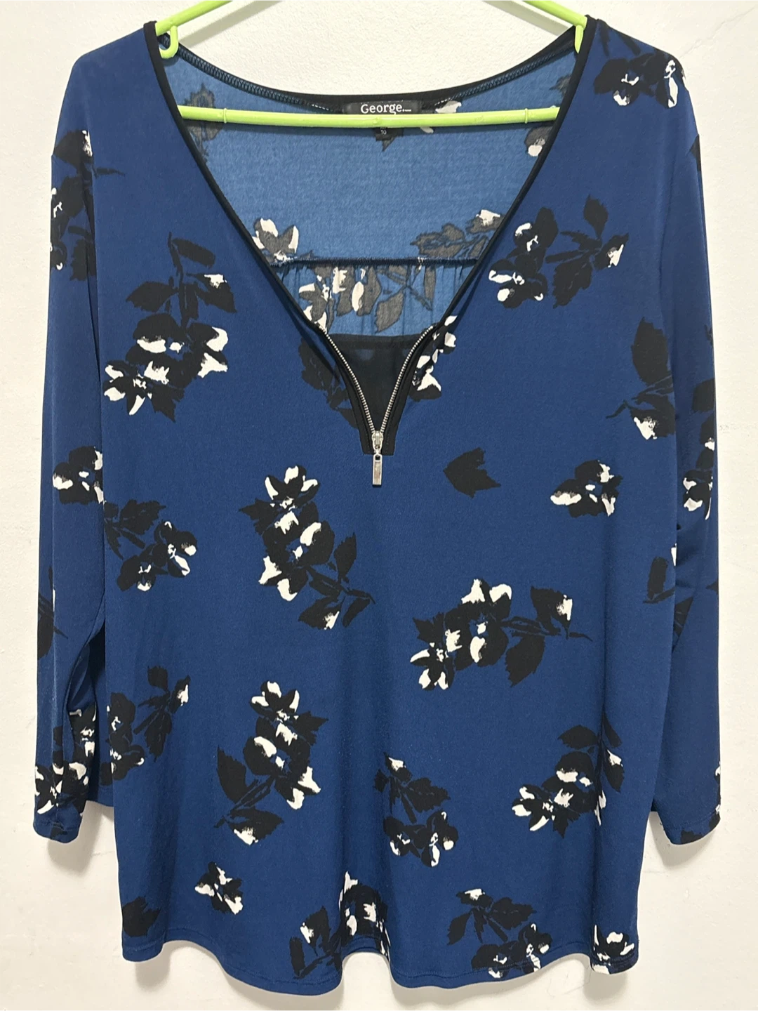 George blue floral zip neck top