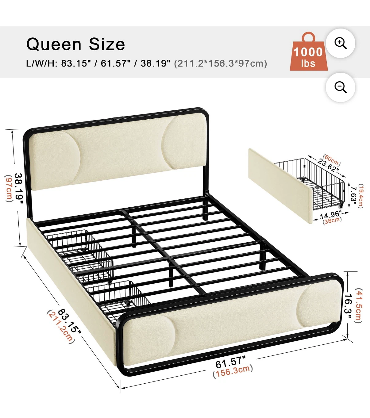 Queen Size Upholstered Platform Bed Frame - photo 5