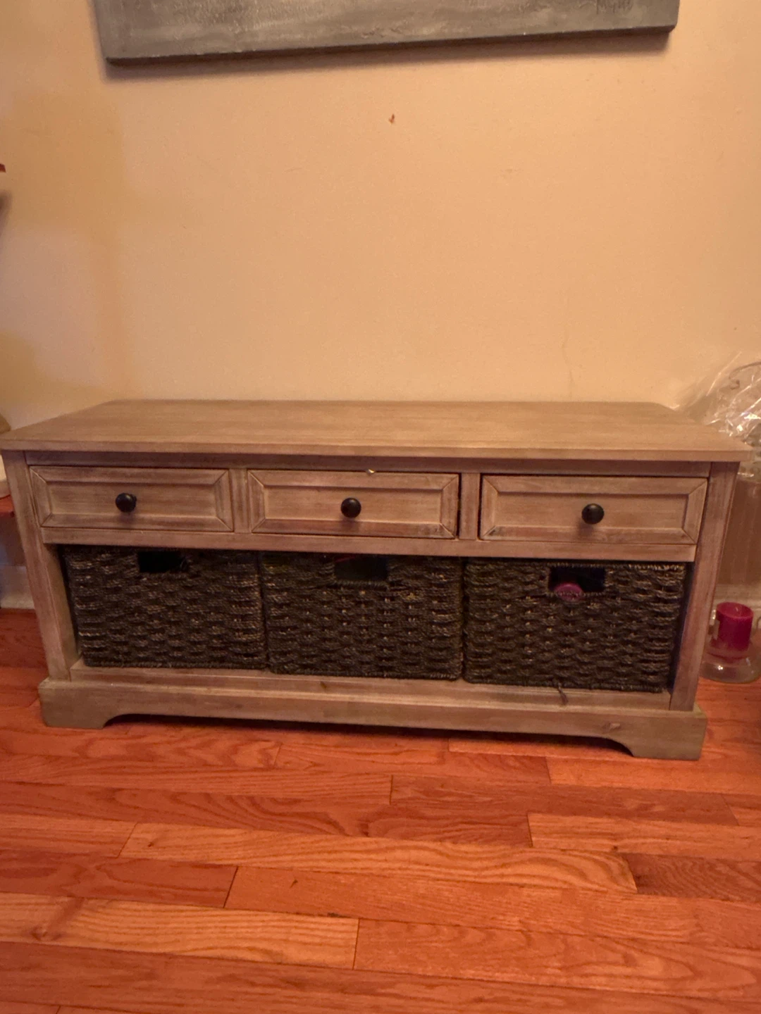 Wood Storage Bench with 3 Baskets and 3 Drawers