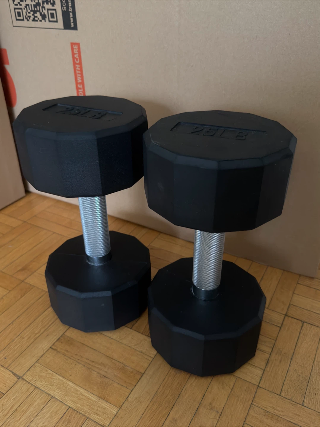 Two 25lb Hex Dumbbells