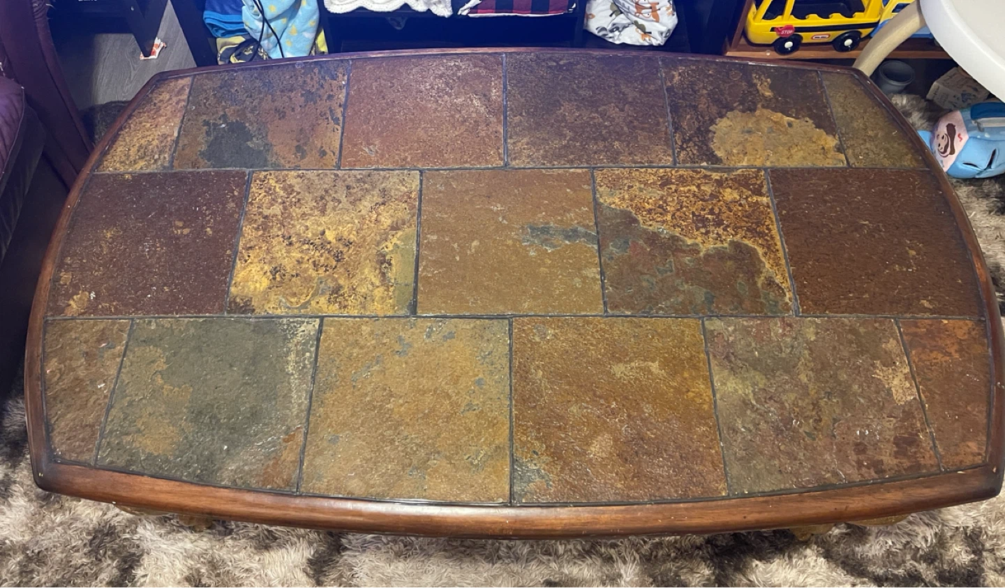 2 matching Tiled Top Coffee Tables with Wooden Trim