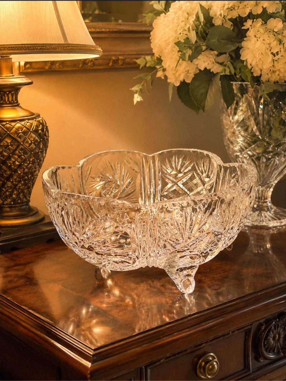 Crystal Cut Glass Footed Serving Bowl