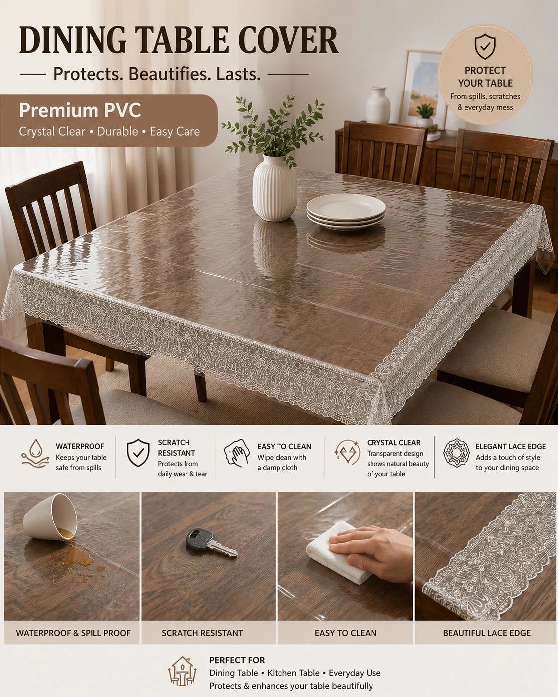 Premium PVC Dining Table Cover