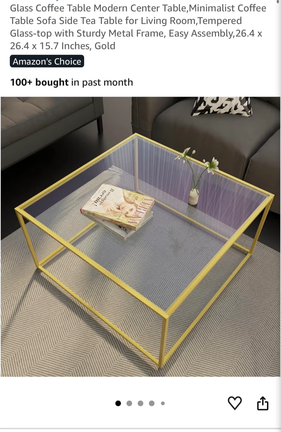 Coffee Table - Gold Metal Frame & Glass Top