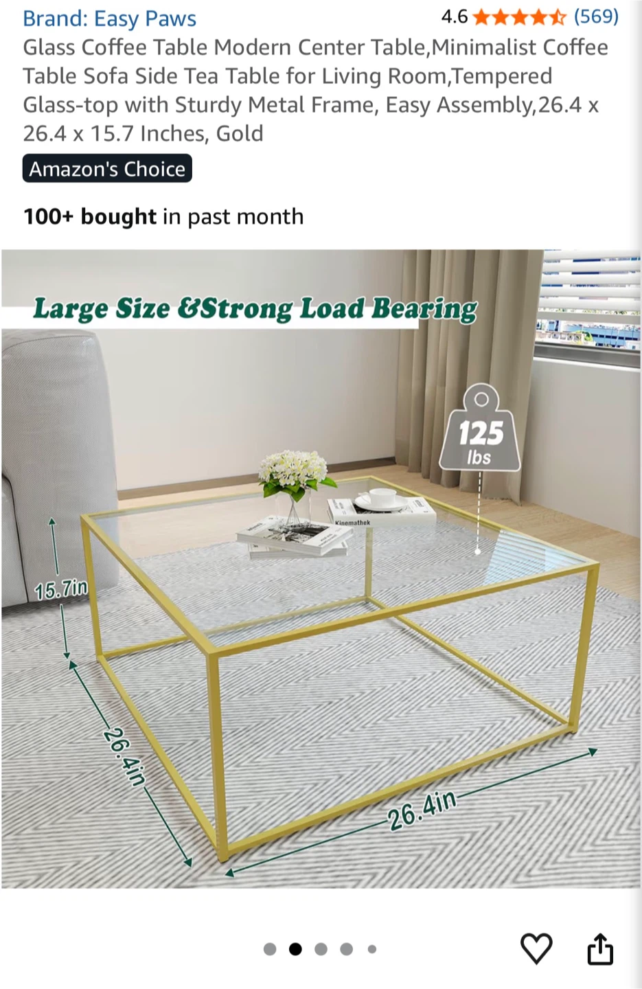 Coffee Table - Gold Metal Frame & Glass Top - photo 2