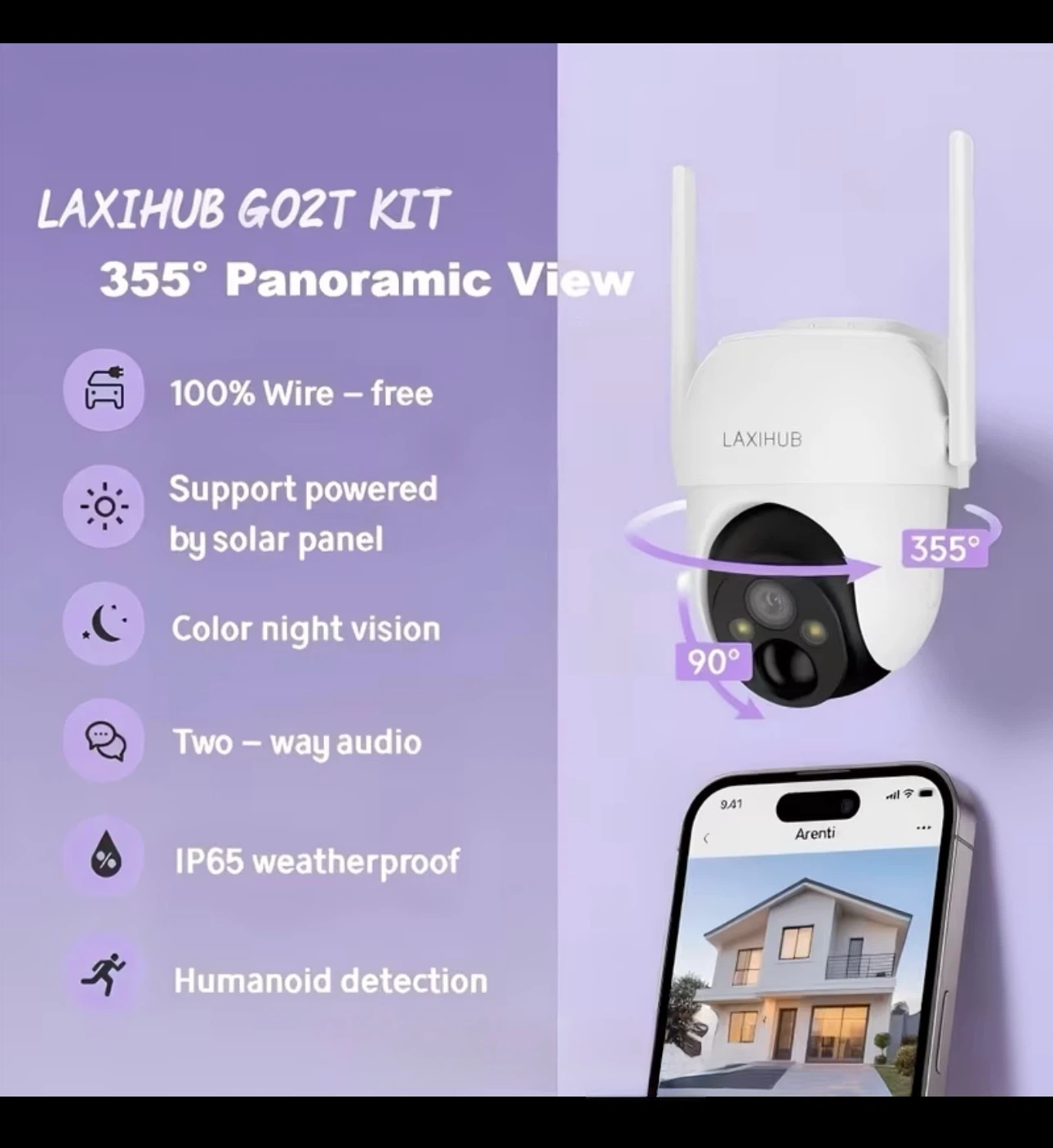 Laxihub G02T Kit Security Camera with Solar Panel - photo 4