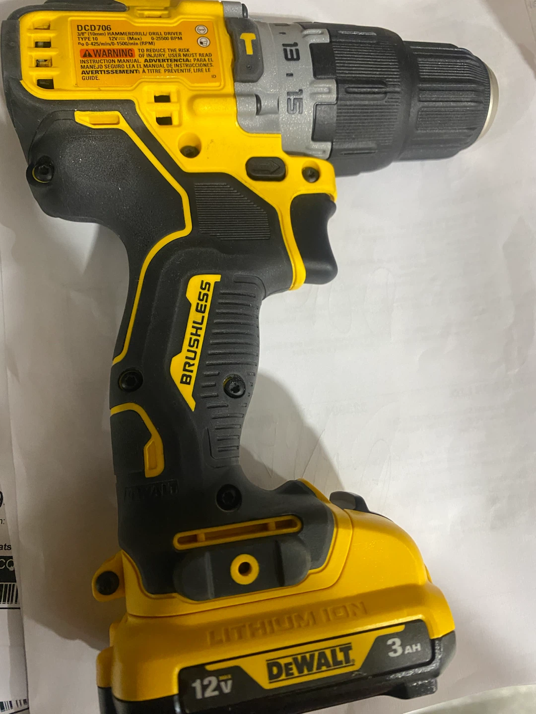 DeWalt DCD706 Brushless 12V Hammer Drill/Driver