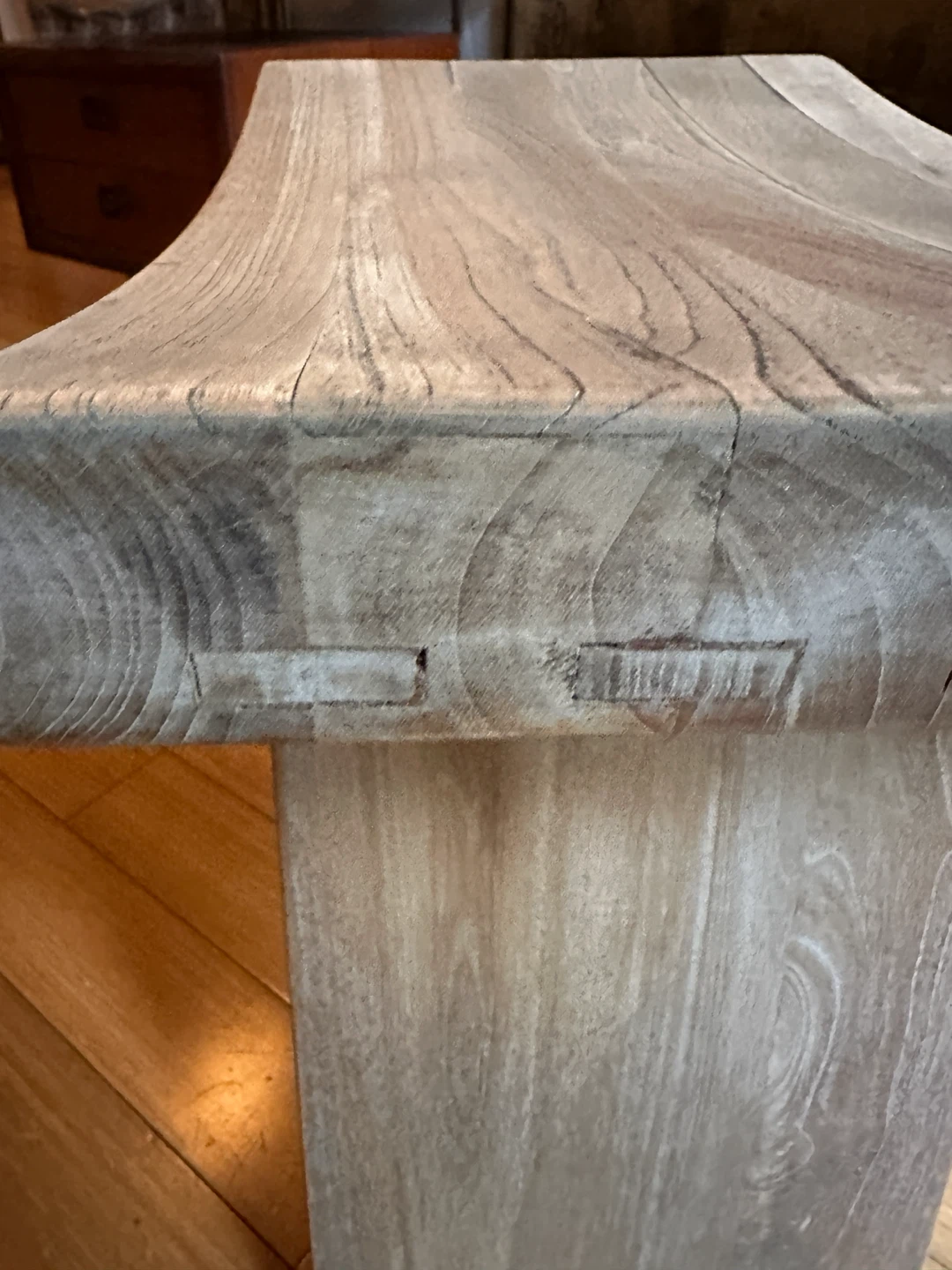 VINTAGE TEAK WOOD ASIAN STYLE BENCH SEAT BOHO CHIC TABLE - photo 3