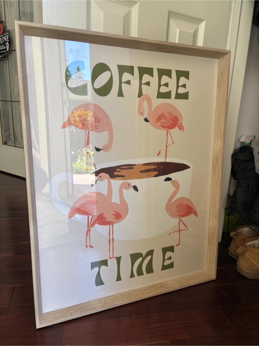 Coffee Time Flamingo Framed Wall Art