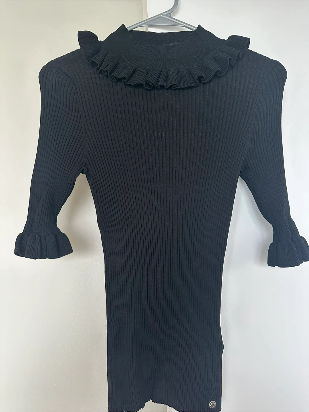 Ted Baker Black Ribbed Ruffle Neck Sweater