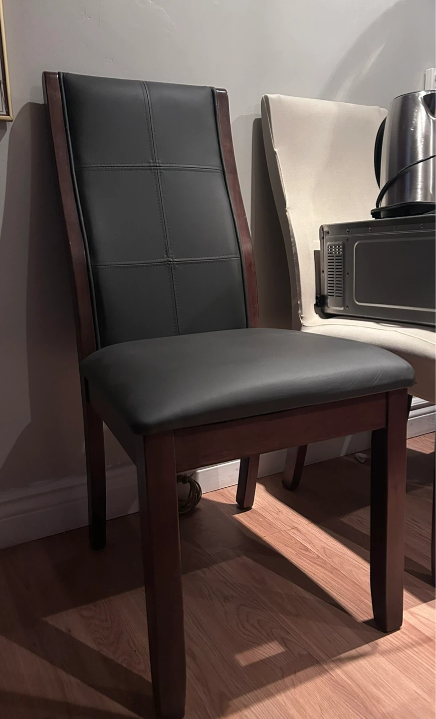 2pcs Dark Gray Leather Dining Chair with Wood Frame